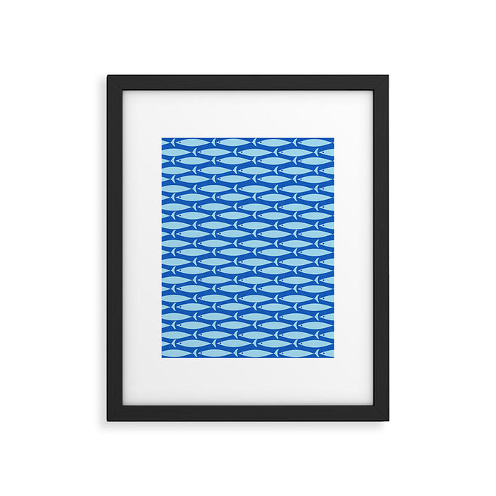 Coastal Fish Geometric Ocean Pattern in Blue Framed Art Print Gallery Image 1