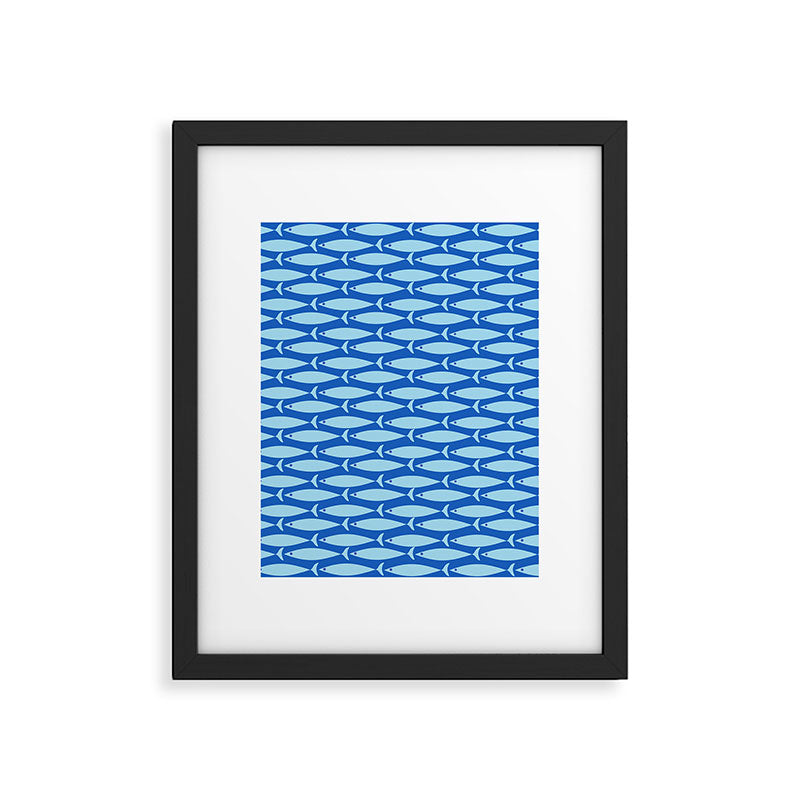 Coastal Fish Geometric Ocean Pattern in Blue Framed Art Print Gallery Image 6