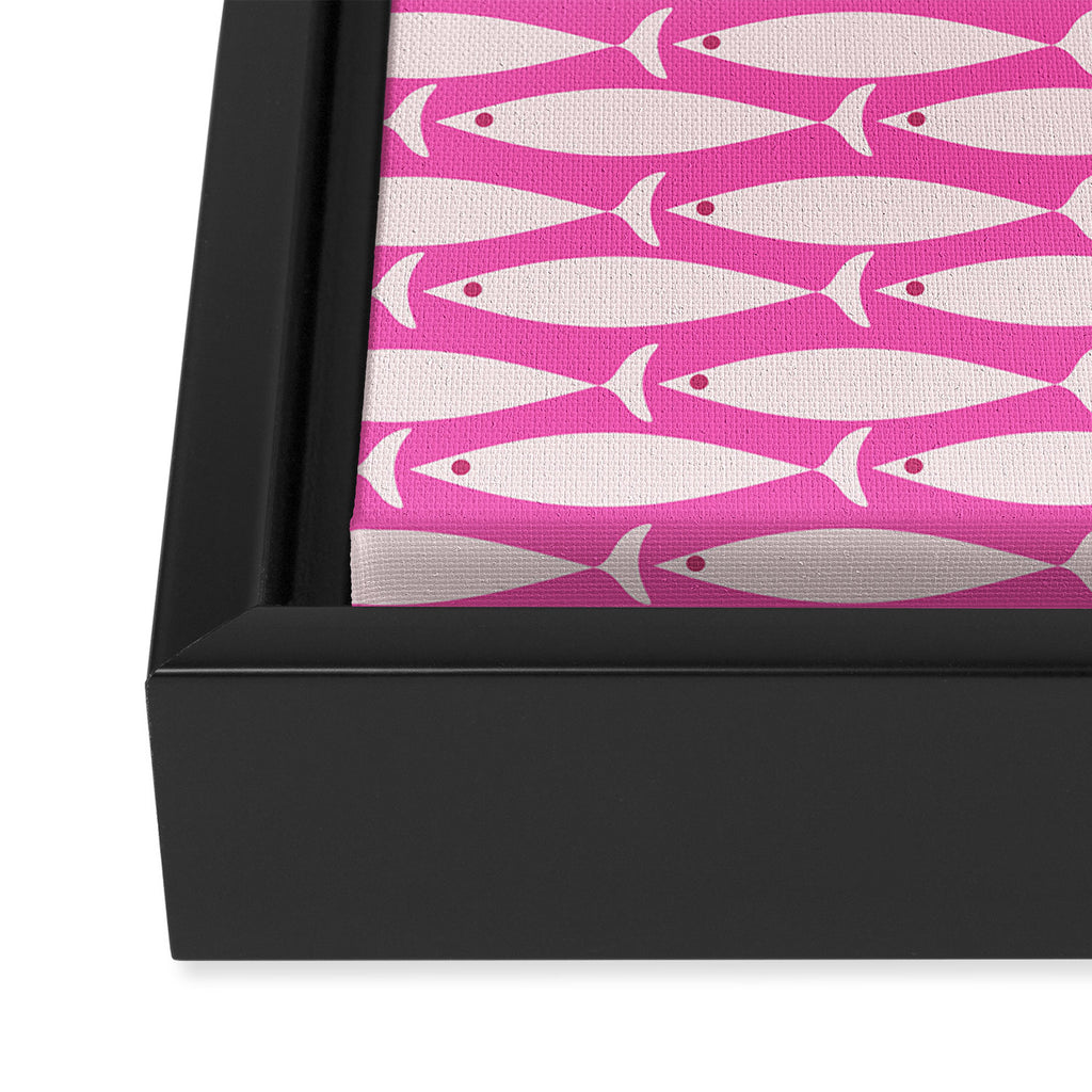 Coastal Fish Geometric Pattern in Bright Pink Framed Canvas Print Gallery Image 3