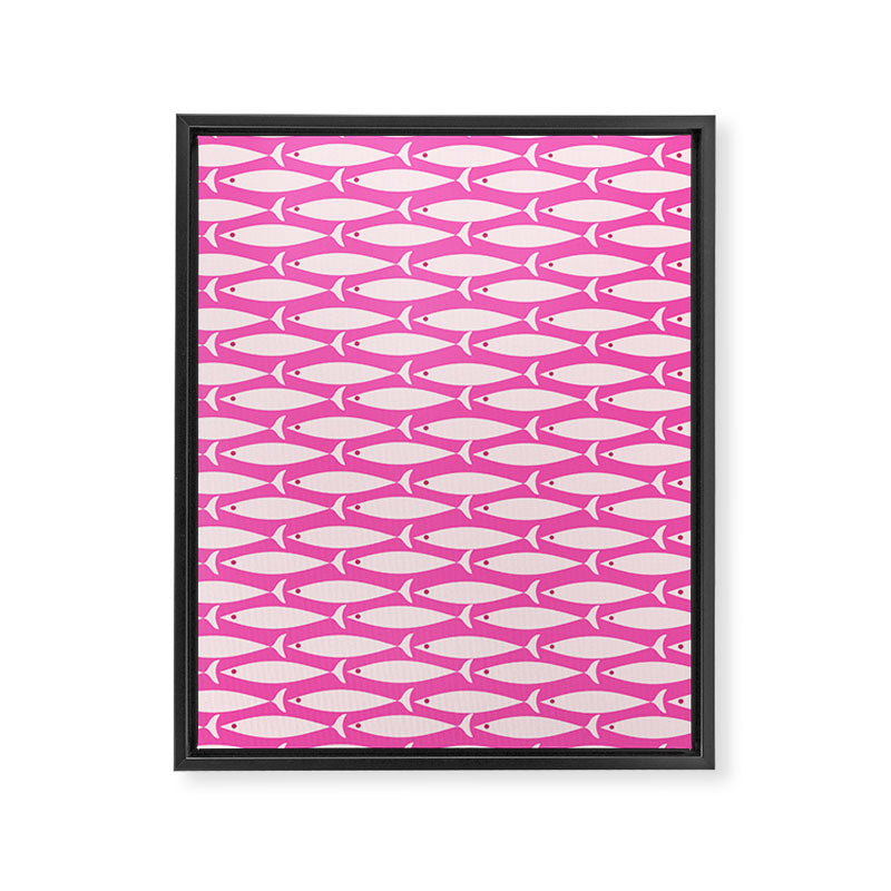 Coastal Fish Geometric Pattern in Bright Pink Framed Canvas Print Gallery Image 8
