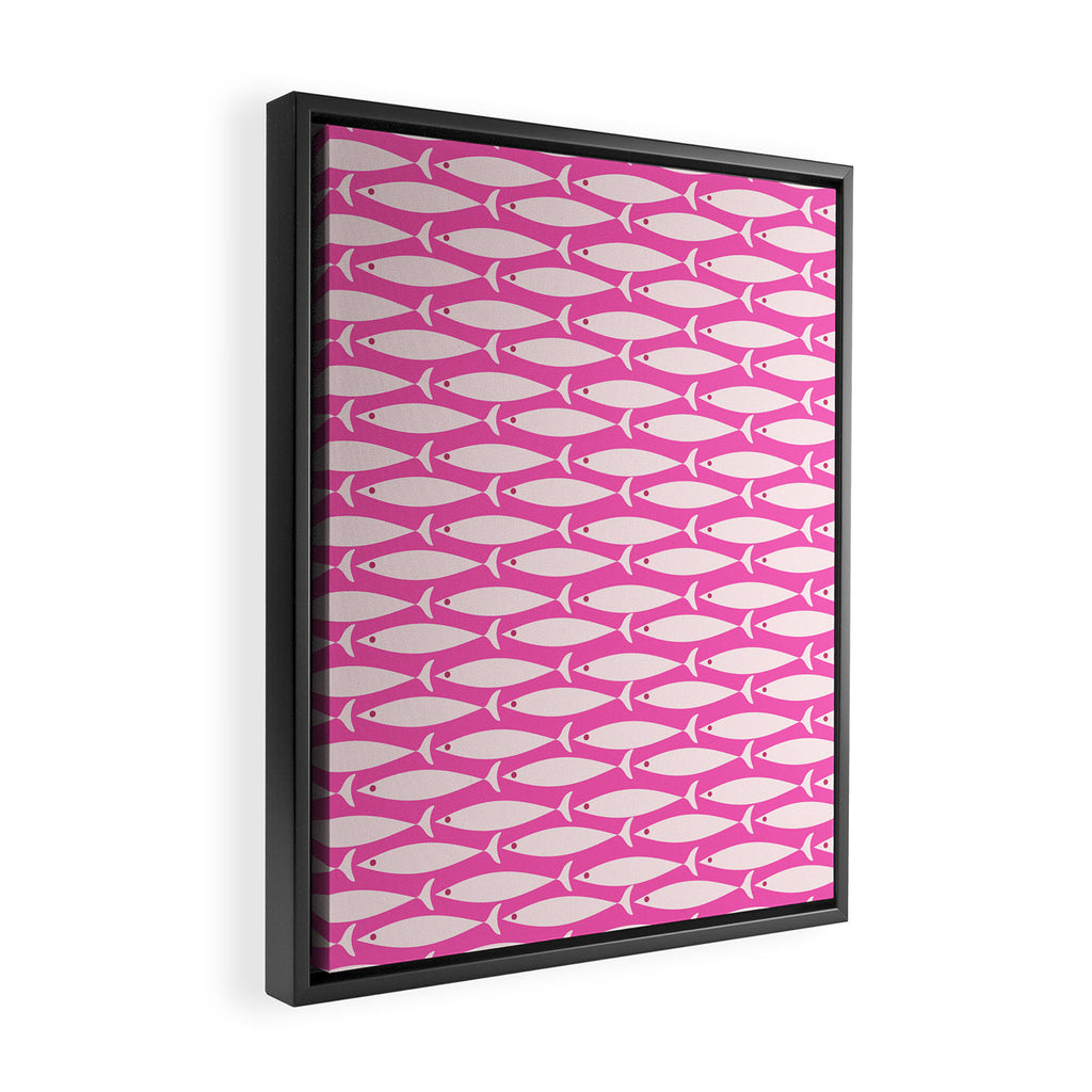 Coastal Fish Geometric Pattern in Bright Pink Framed Canvas Print Gallery Image 2