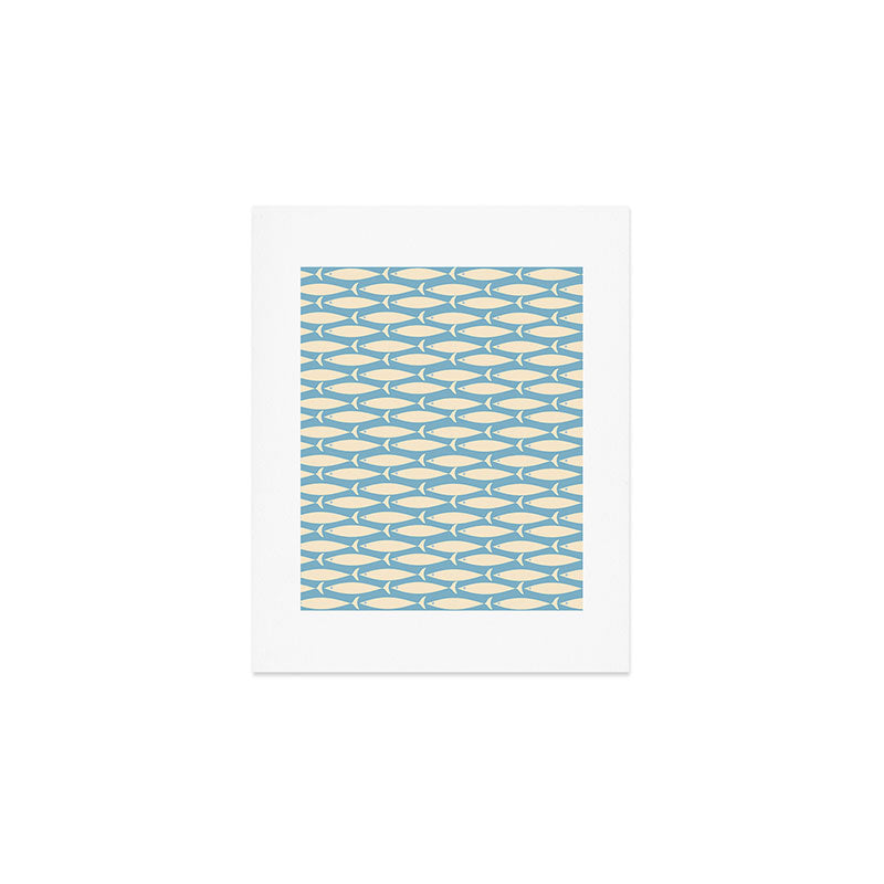 Coastal Fish Mid Century Minimalist Pattern in Blue Art Print Gallery Image 1