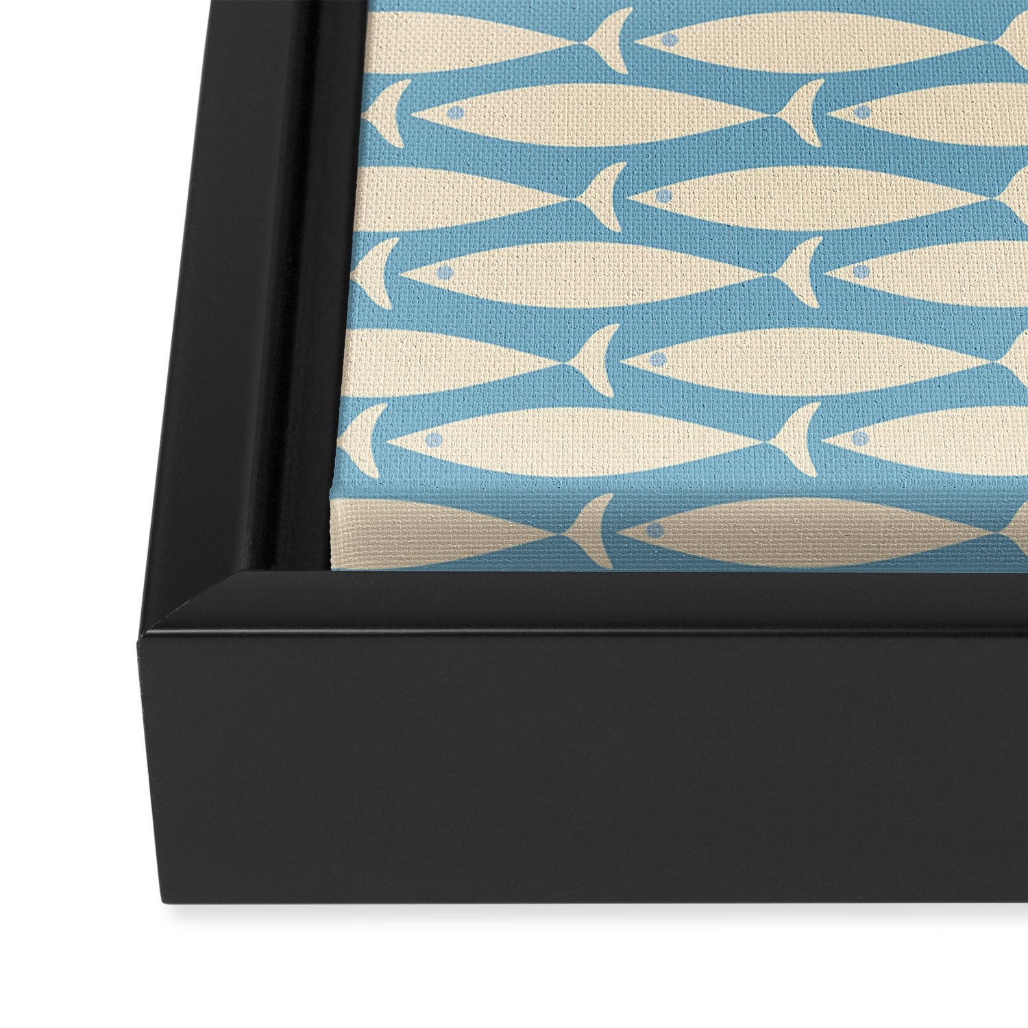 Coastal Fish Mid Century Minimalist Pattern in Blue Framed Canvas Print Gallery Image 3