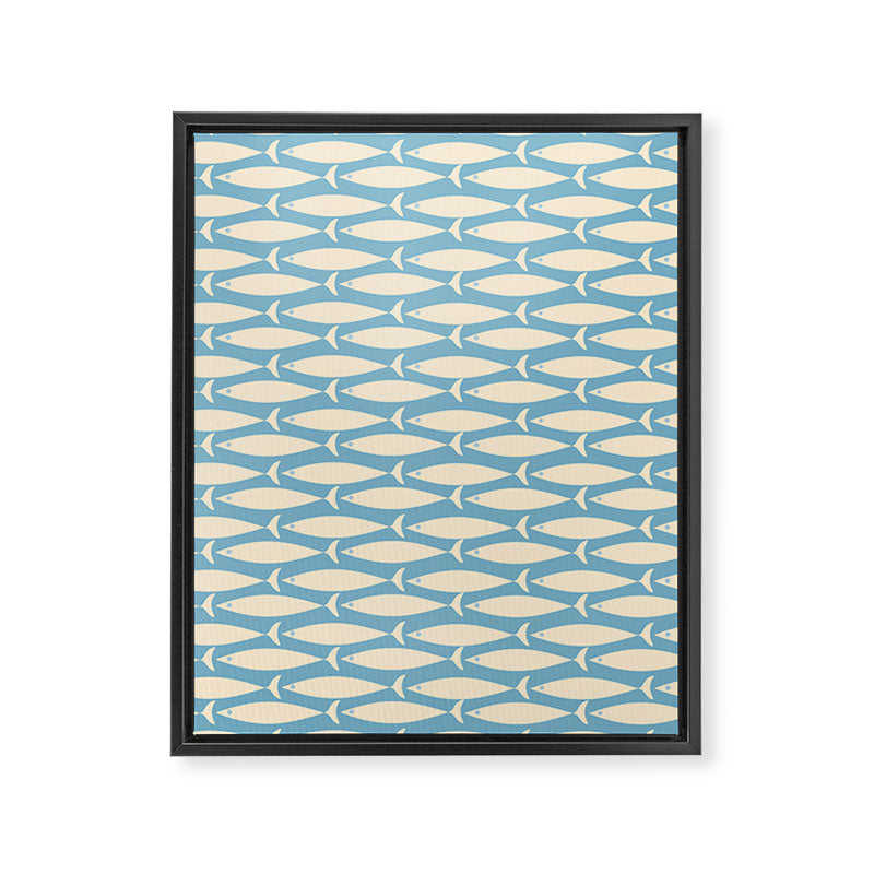 Coastal Fish Mid Century Minimalist Pattern in Blue Framed Canvas Print Gallery Image 8