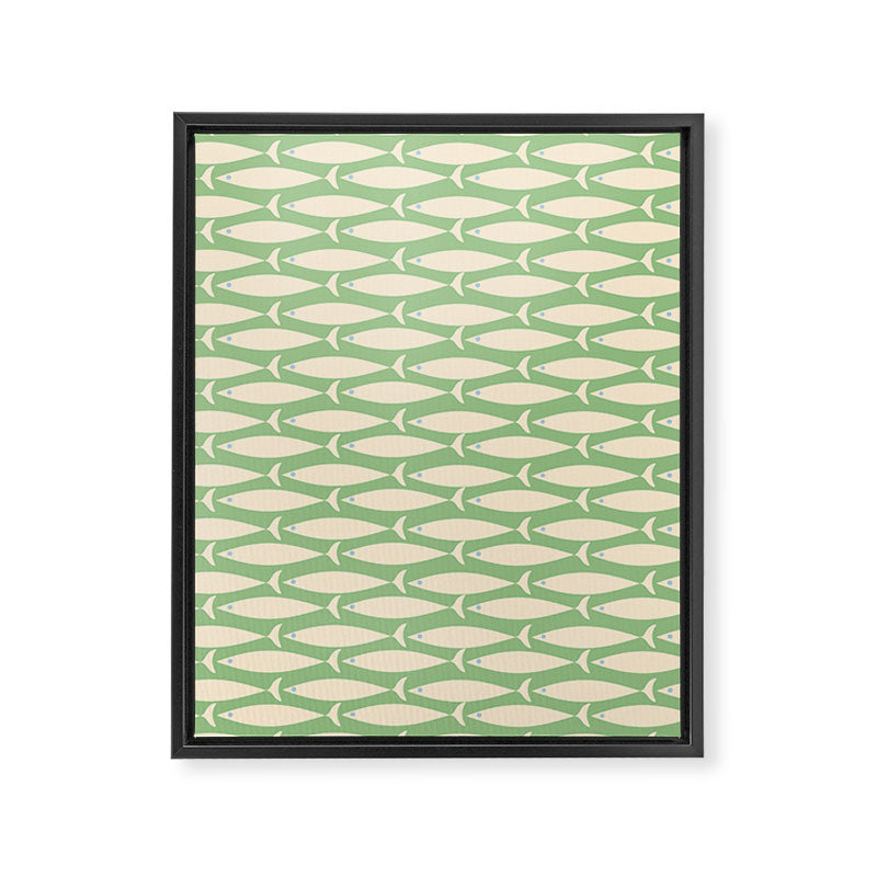 Coastal Fish Mid Century Modern Minimalist Pattern in Light Pastel Green Cream Blue Framed Canvas Print Gallery Image 8