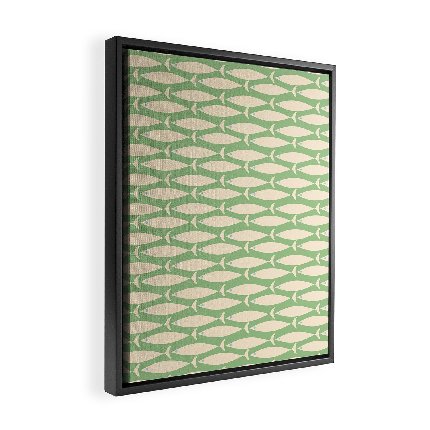 Coastal Fish Mid Century Modern Minimalist Pattern in Light Pastel Green Cream Blue Framed Canvas Print Gallery Image 2