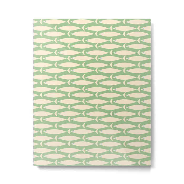 Coastal Fish Mid Century Modern Minimalist Pattern in Light Pastel Green Cream Blue Metal Print Gallery Image 1