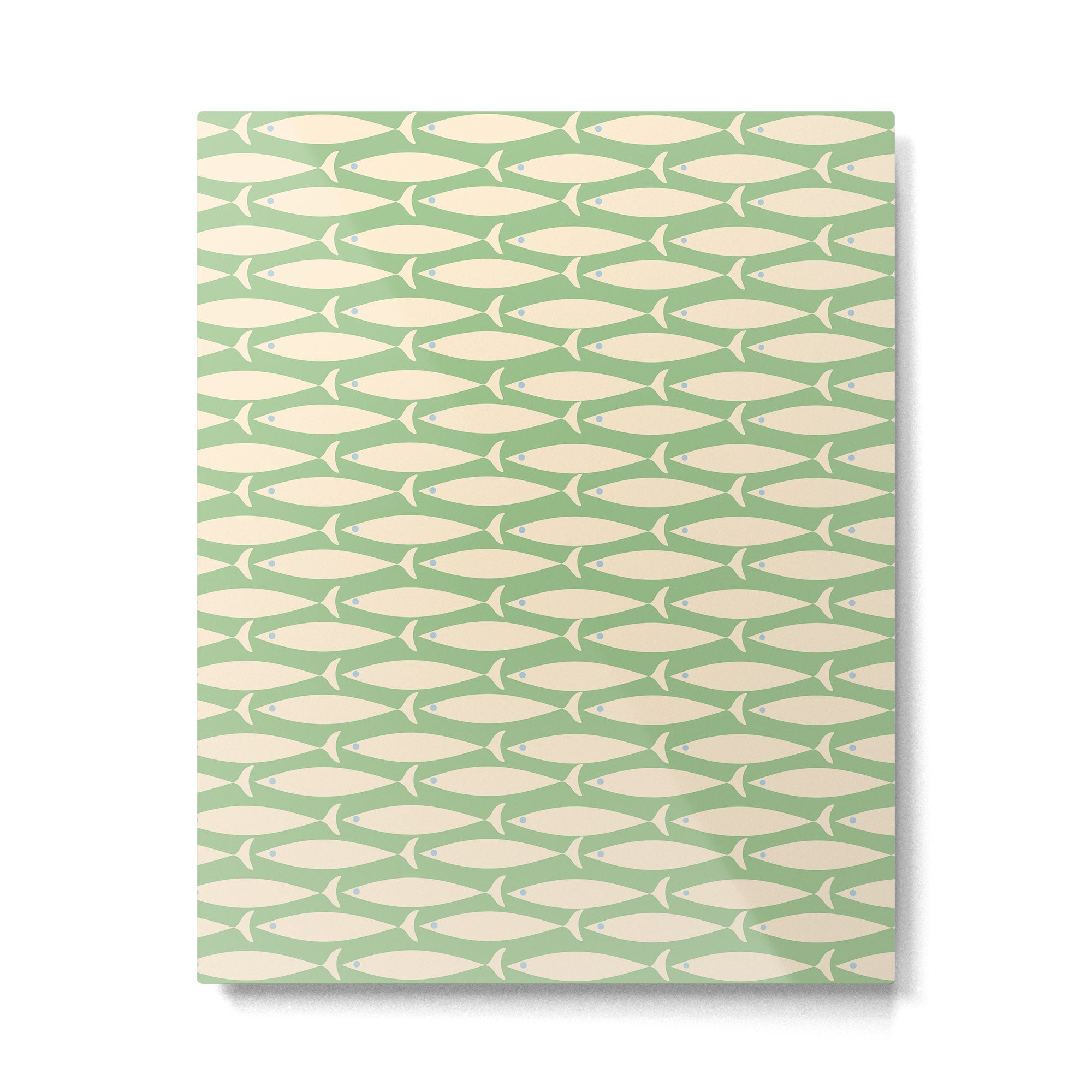 Coastal Fish Mid Century Modern Minimalist Pattern in Light Pastel Green Cream Blue Metal Print Gallery Image 6