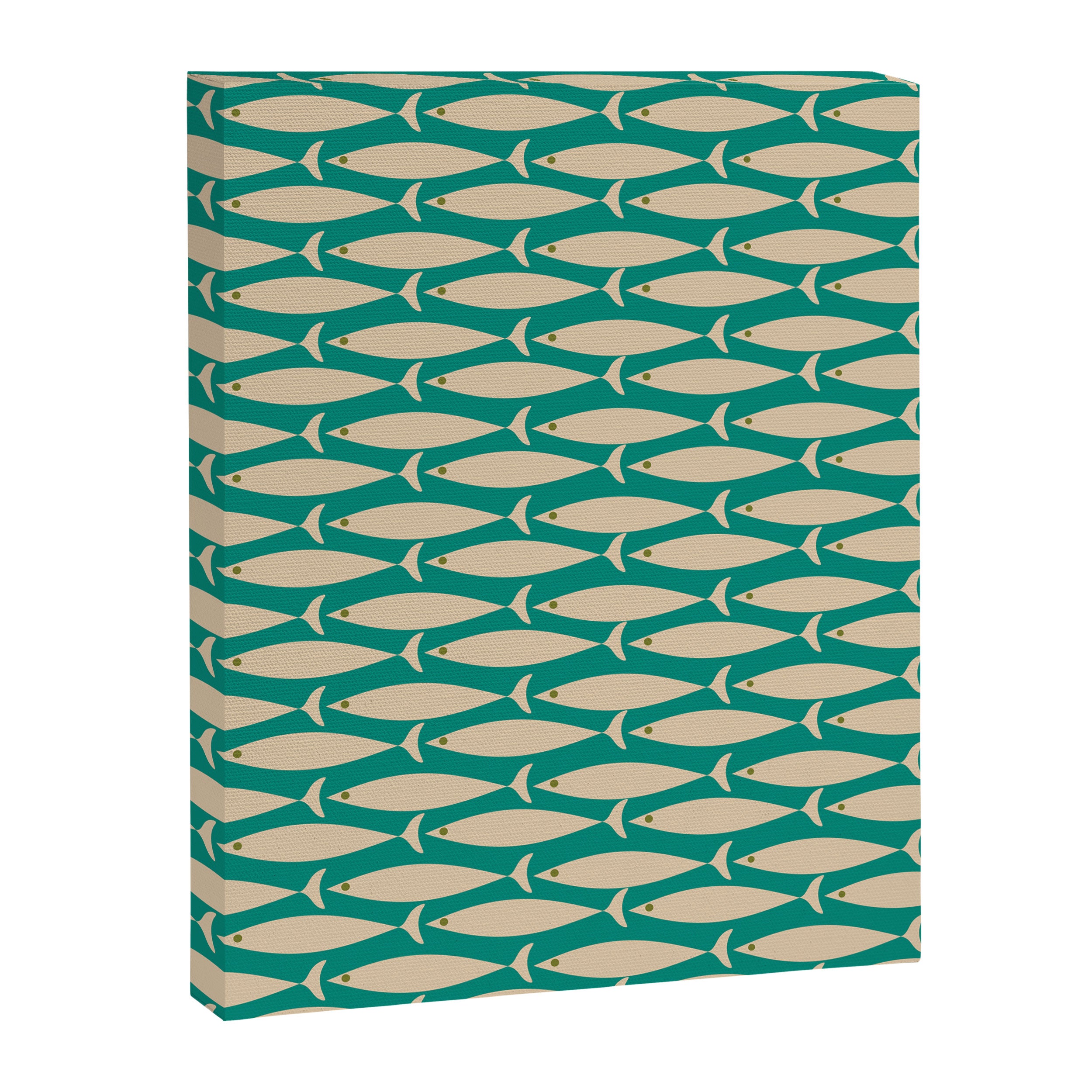 Coastal Fish Mid Century Modern Minimalist Pattern Teal Beige Olive Canvas Print Gallery Image 8