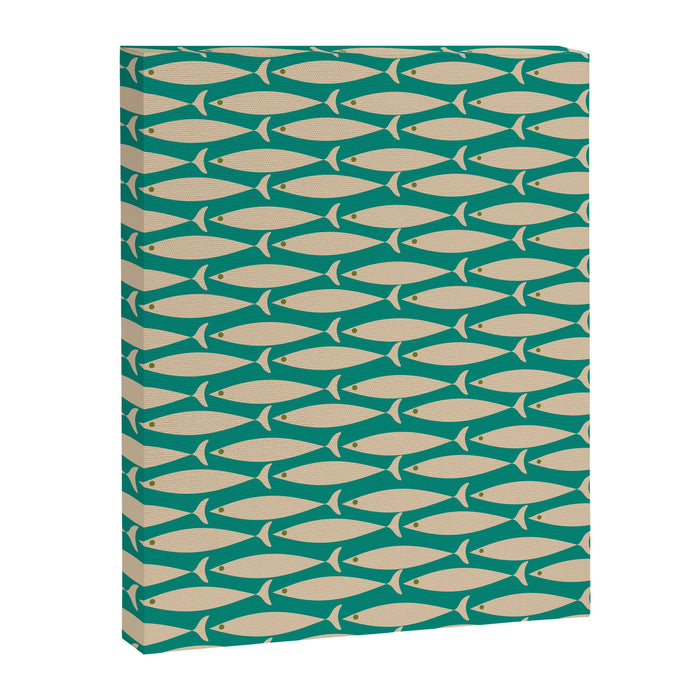 Coastal Fish Mid Century Modern Minimalist Pattern Teal Beige Olive Canvas Print Gallery Image 1