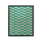 Coastal Fish Mid Century Modern Minimalist Pattern Teal Beige Olive Framed Canvas Print Gallery Image 8