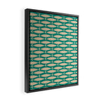 Coastal Fish Mid Century Modern Minimalist Pattern Teal Beige Olive Framed Canvas Print Gallery Image 2