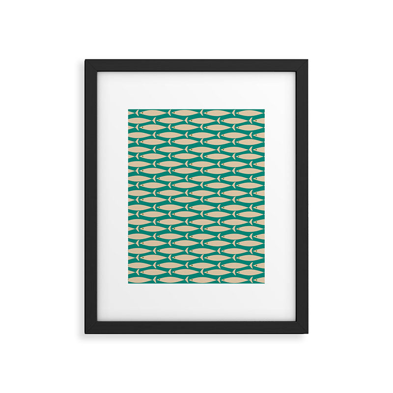 Coastal Fish Mid Century Modern Minimalist Pattern Teal Beige Olive Framed Art Print Gallery Image 6