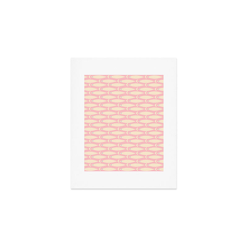 Coastal Fish Minimal Pattern in Soft Pink Baby Blue Cream Art Print Gallery Image 1