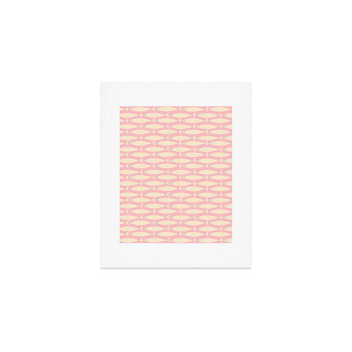 Coastal Fish Minimal Pattern in Soft Pink Baby Blue Cream Art Print Gallery Image 1