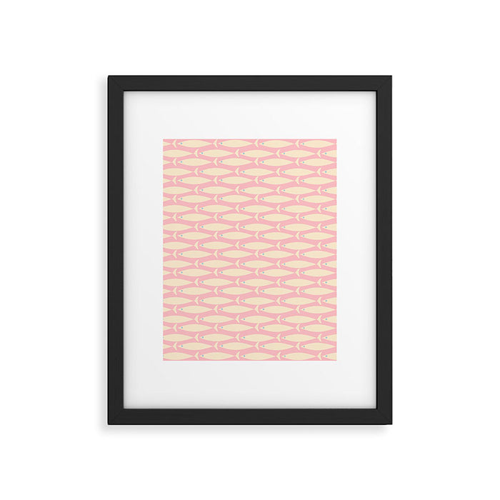 Coastal Fish Minimal Pattern in Soft Pink Baby Blue Cream Framed Art Print Gallery Image 1