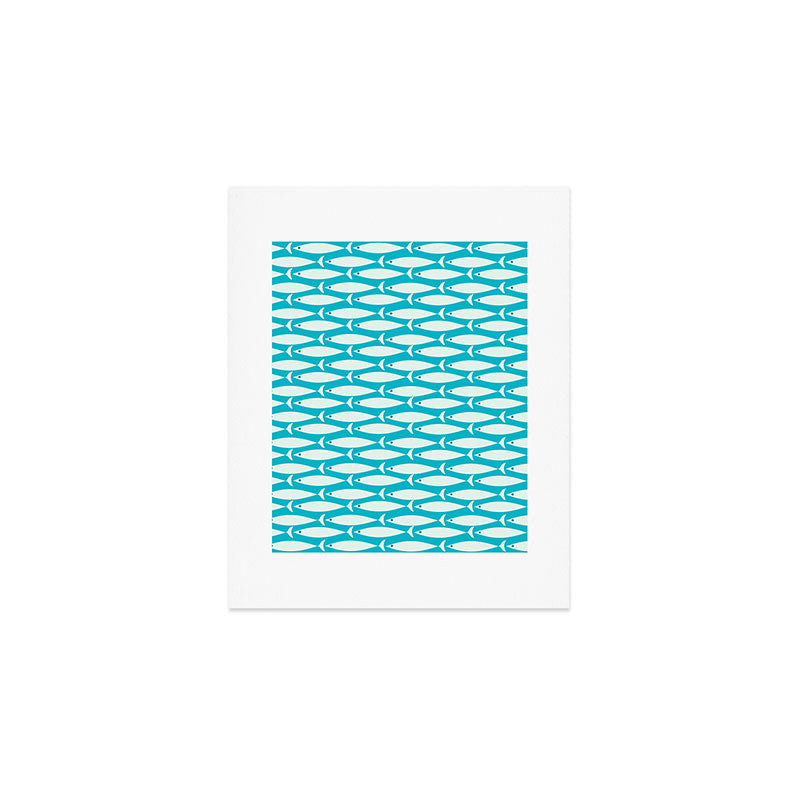 Coastal Fish Minimalist Pattern in Turquoise Aqua Blue Art Print Gallery Image 1