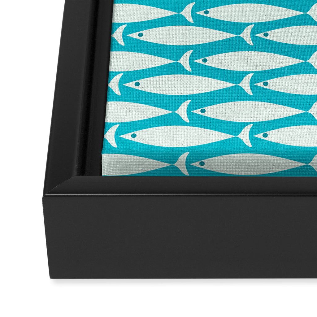 Coastal Fish Minimalist Pattern in Turquoise Aqua Blue Framed Canvas Print Gallery Image 3