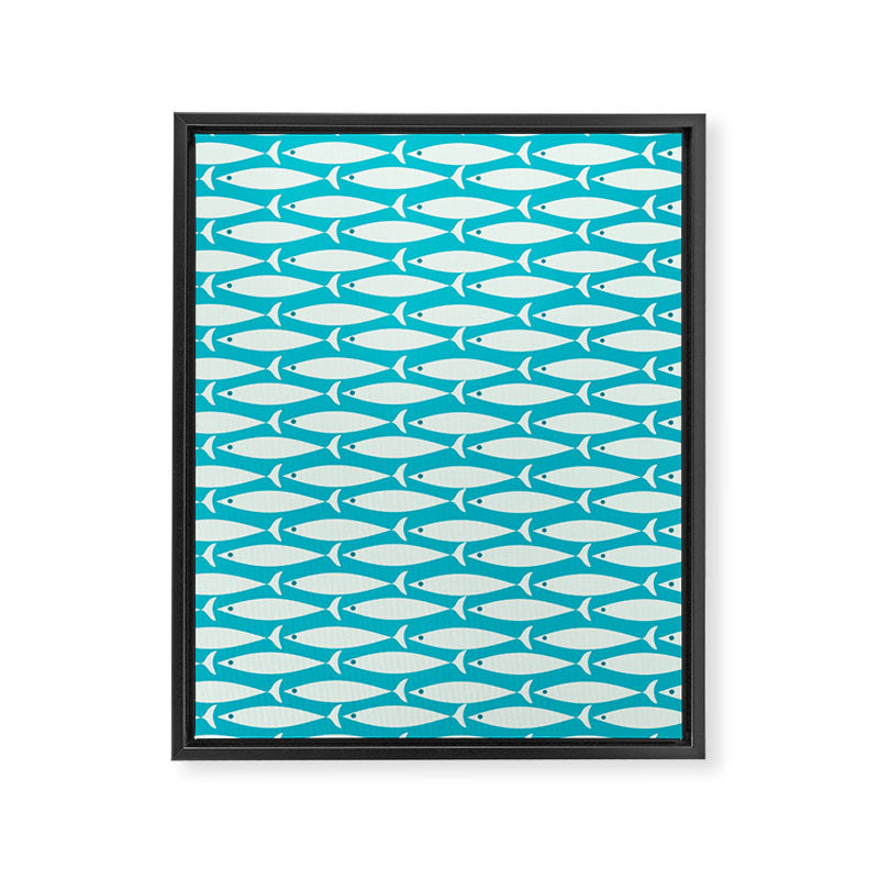 Coastal Fish Minimalist Pattern in Turquoise Aqua Blue Framed Canvas Print Gallery Image 8