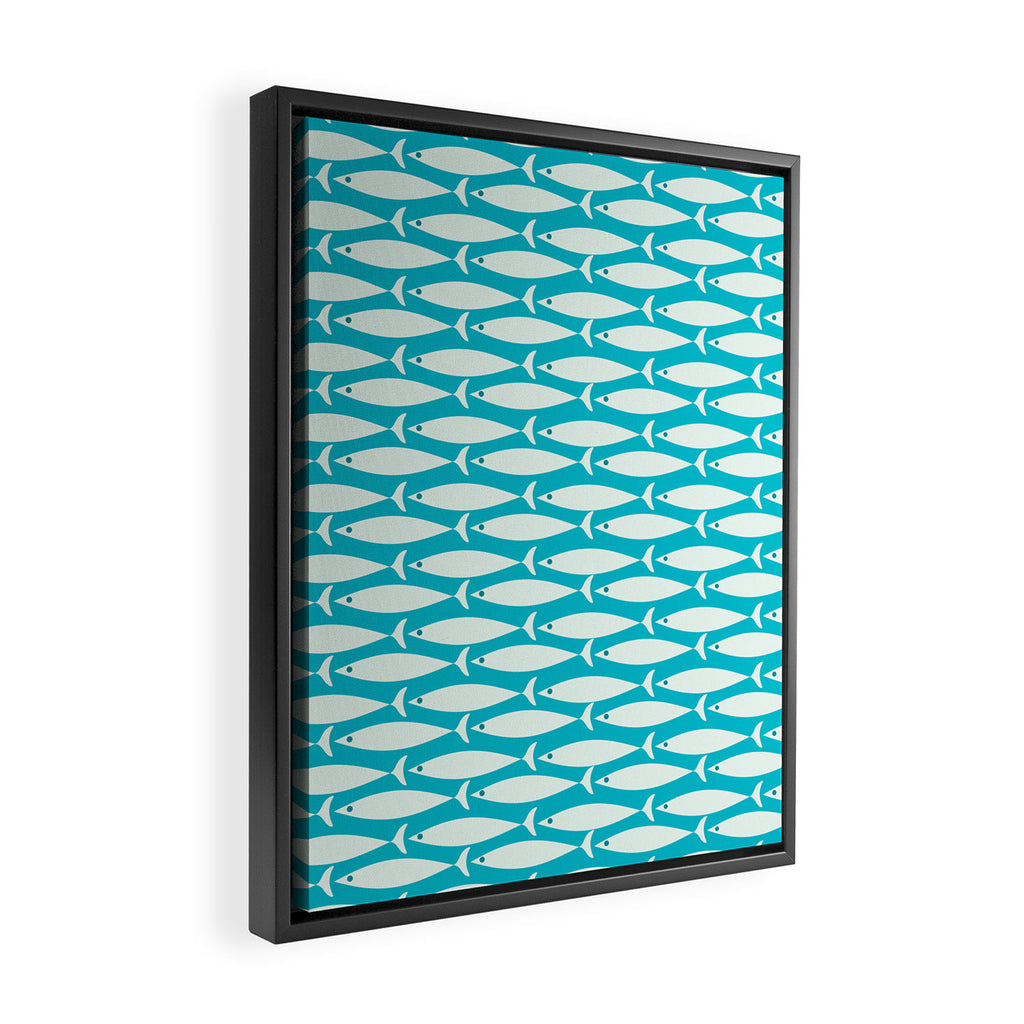 Coastal Fish Minimalist Pattern in Turquoise Aqua Blue Framed Canvas Print Gallery Image 2