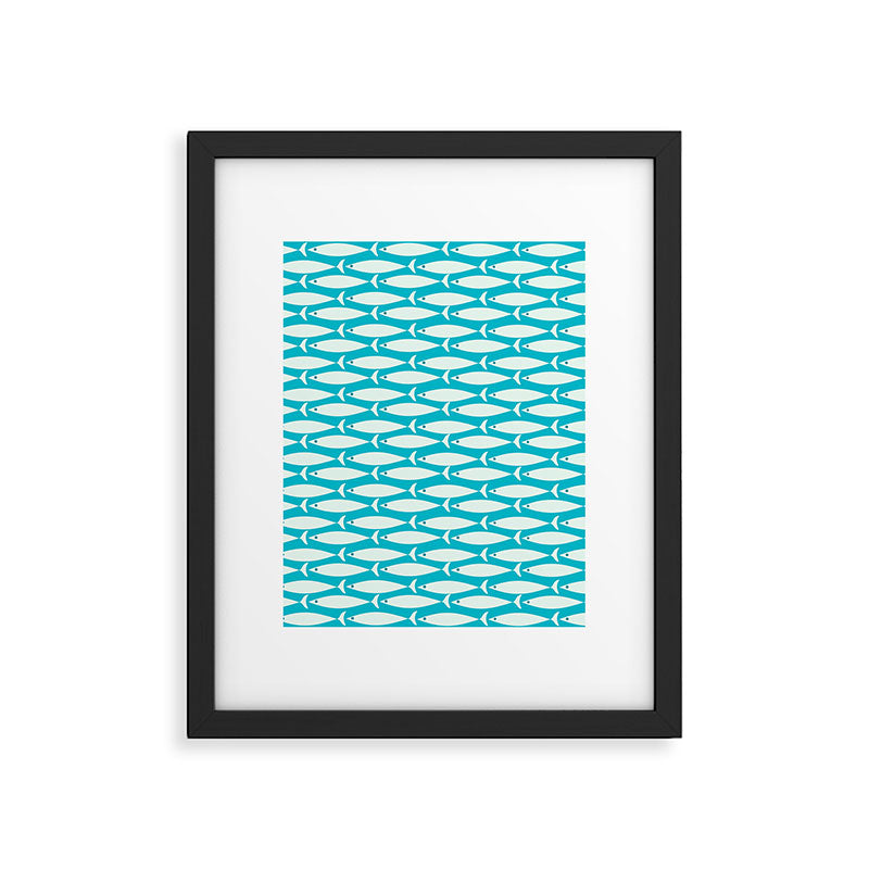 Coastal Fish Minimalist Pattern in Turquoise Aqua Blue Framed Art Print Gallery Image 6
