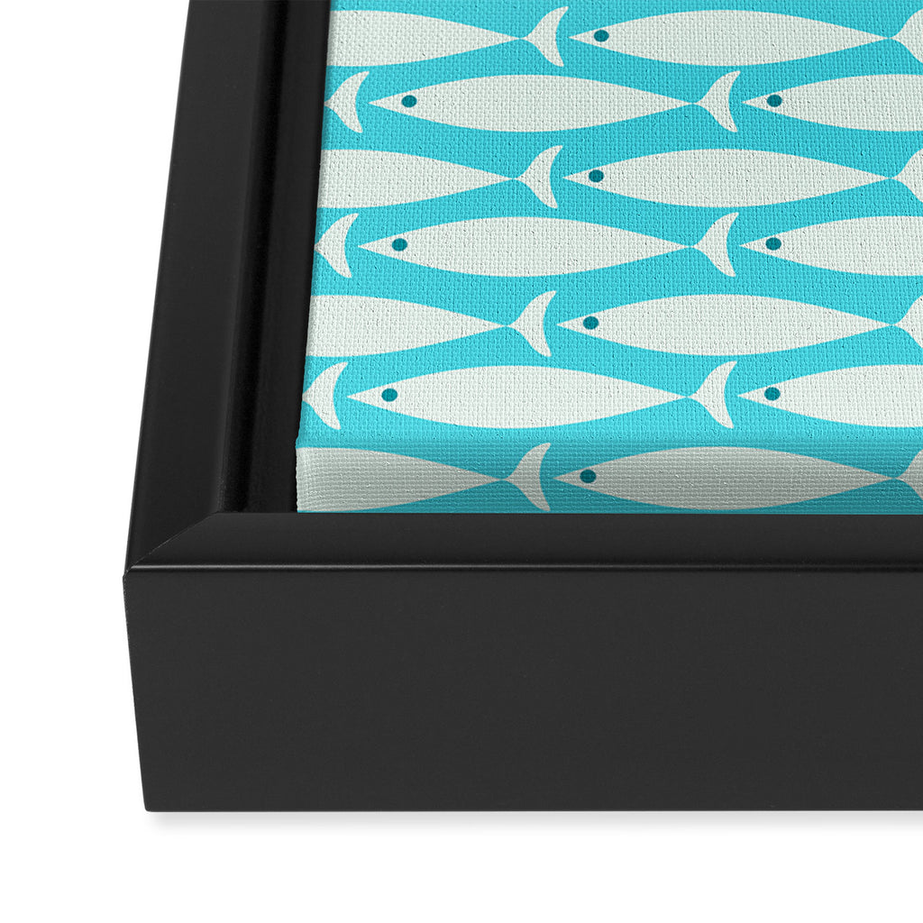 Coastal Fish Pattern in Aqua Framed Canvas Print Gallery Image 3