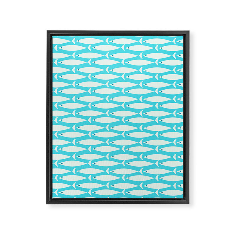 Coastal Fish Pattern in Aqua Framed Canvas Print Gallery Image 8