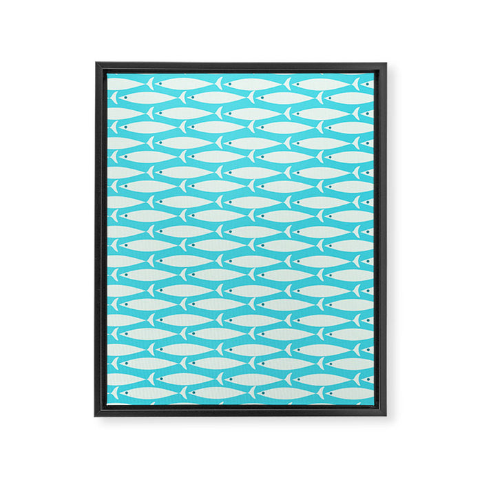 Coastal Fish Pattern in Aqua Framed Canvas Print Gallery Image 1