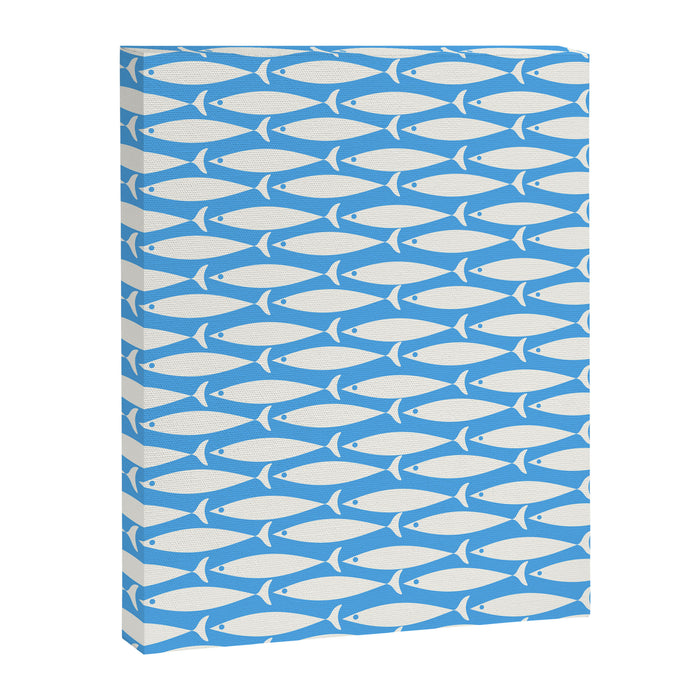 Coastal Fish Pattern in Bold Blue and White Canvas Print Gallery Image 1