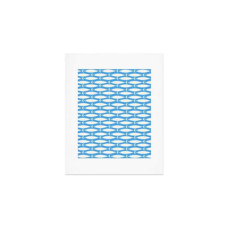 Coastal Fish Pattern in Bold Blue and White Art Print Gallery Image 1