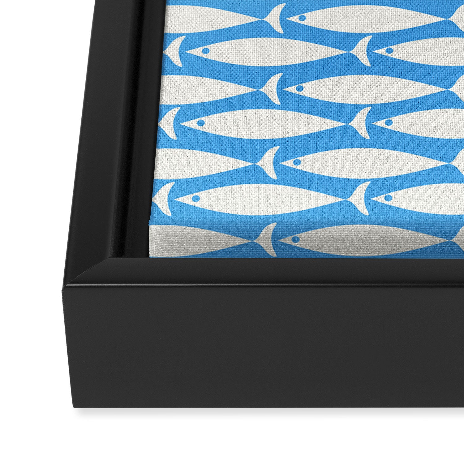 Coastal Fish Pattern in Bold Blue and White Framed Canvas Print Gallery Image 3