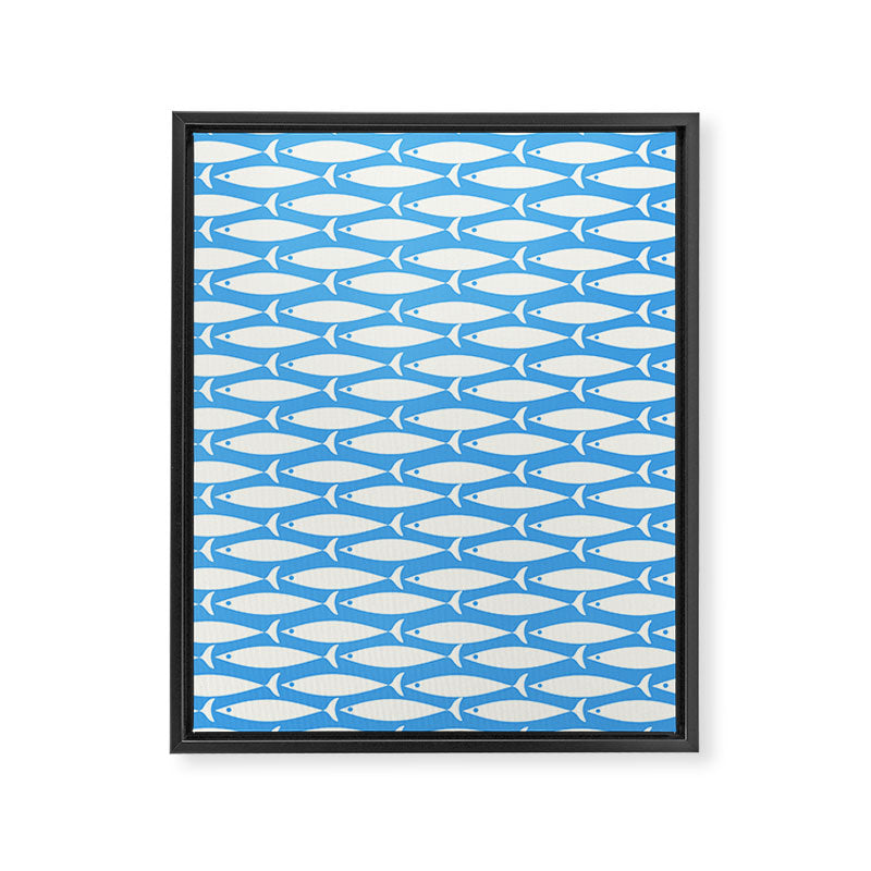 Coastal Fish Pattern in Bold Blue and White Framed Canvas Print Gallery Image 8