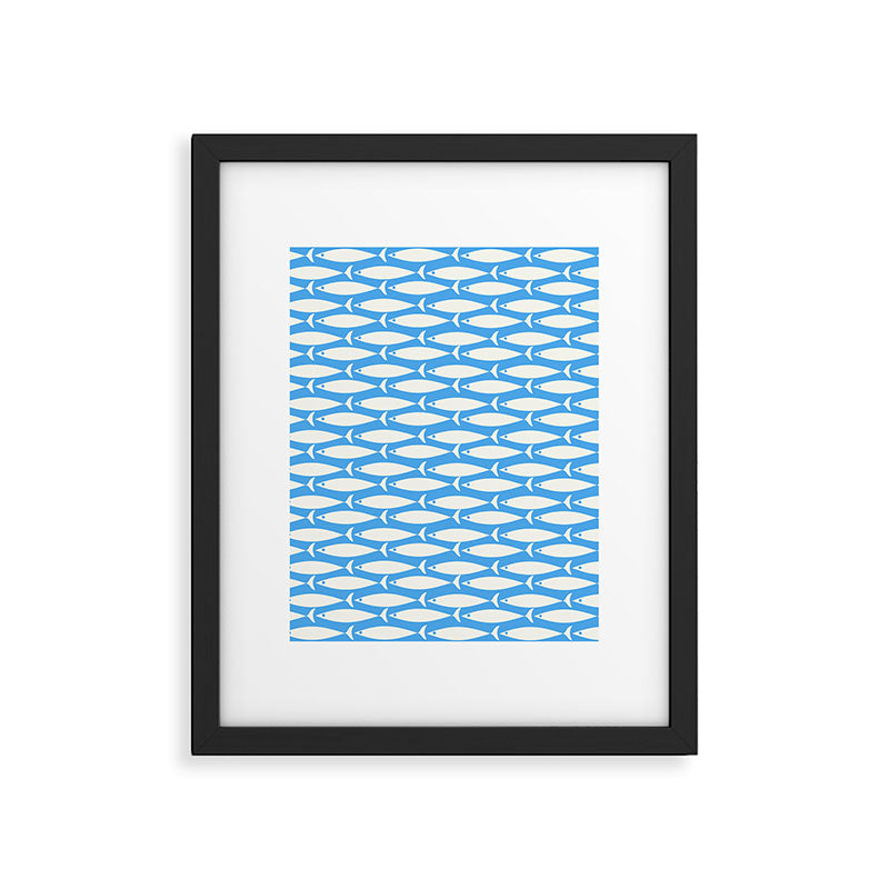 Coastal Fish Pattern in Bold Blue and White Framed Art Print Gallery Image 6