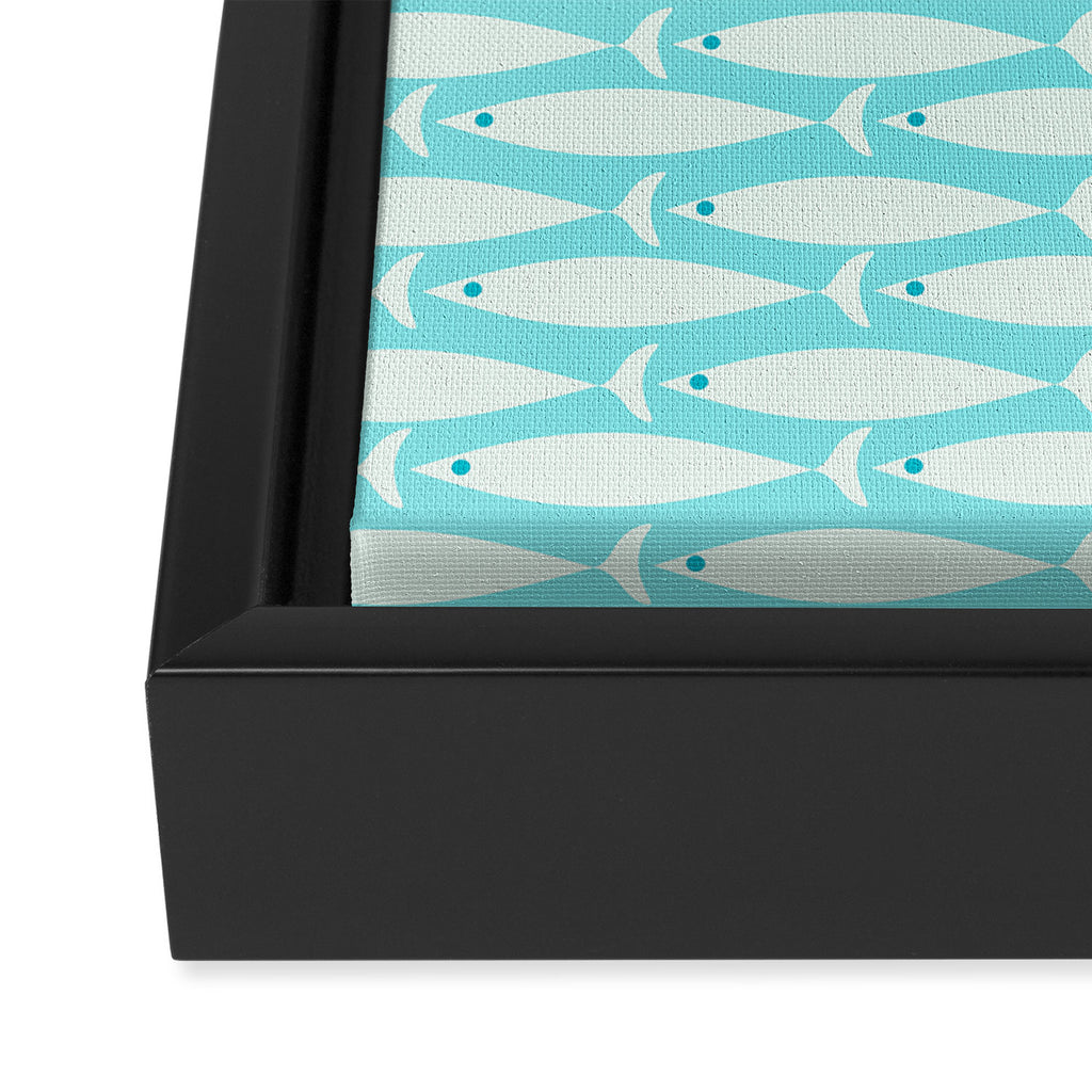 Coastal Fish Pattern in Light Aqua Framed Canvas Print Gallery Image 3