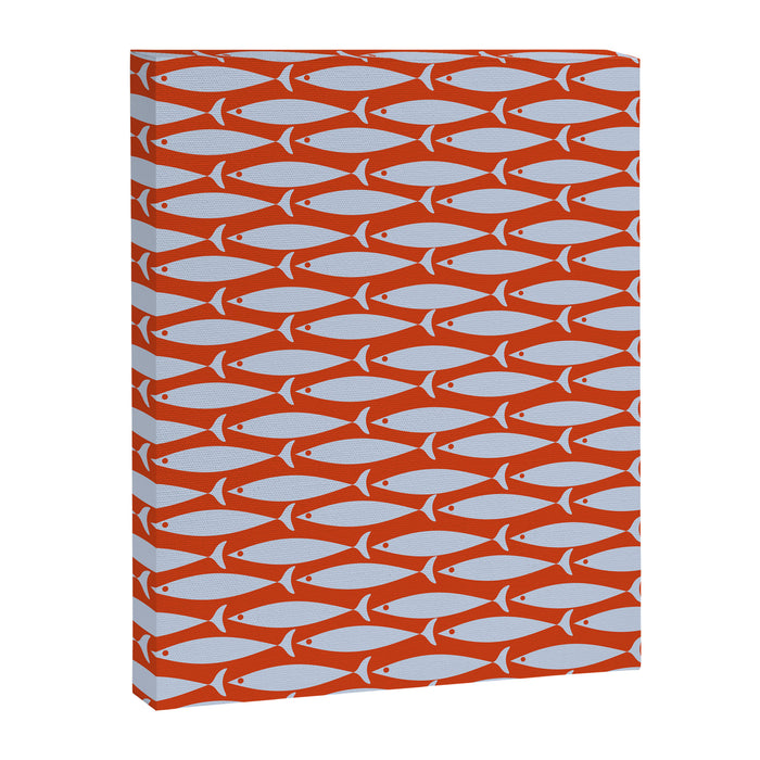 Coastal Fish Retro Pattern in Pale Blue and Bold Red Orange Canvas Print Gallery Image 1