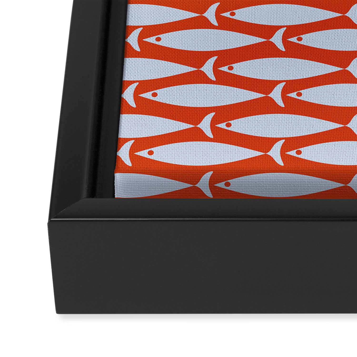 Coastal Fish Retro Pattern in Pale Blue and Bold Red Orange Framed Canvas Print Gallery Image 3