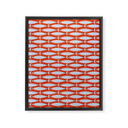 Coastal Fish Retro Pattern in Pale Blue and Bold Red Orange Framed Canvas Print Gallery Image 8