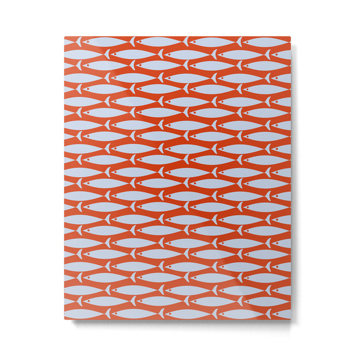 Coastal Fish Retro Pattern in Pale Blue and Bold Red Orange Metal Print Gallery Image 1