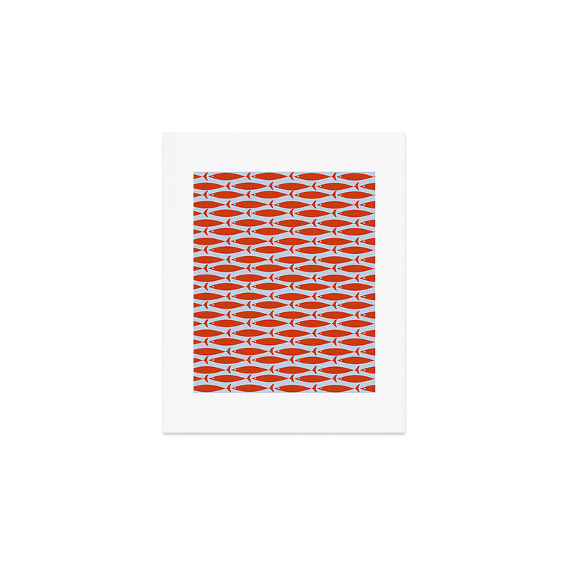 Coastal Fish Retro Pattern in Red Orange and Light Blue Art Print Gallery Image 1