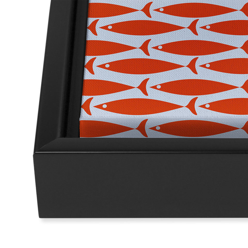 Coastal Fish Retro Pattern in Red Orange and Light Blue Framed Canvas Print Gallery Image 3