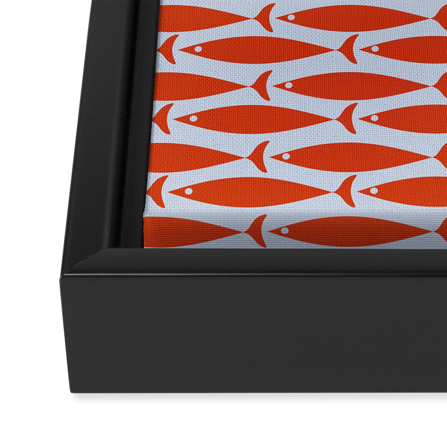 Coastal Fish Retro Pattern in Red Orange and Light Blue Framed Canvas Print Gallery Image 3