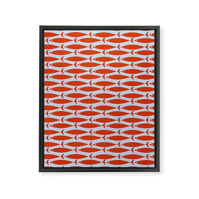 Coastal Fish Retro Pattern in Red Orange and Light Blue Framed Canvas Print Gallery Image 8