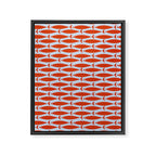 Coastal Fish Retro Pattern in Red Orange and Light Blue Framed Canvas Print Gallery Image 8