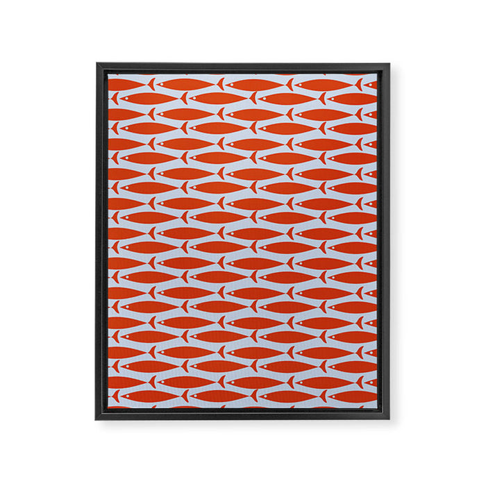 Coastal Fish Retro Pattern in Red Orange and Light Blue Framed Canvas Print Gallery Image 1