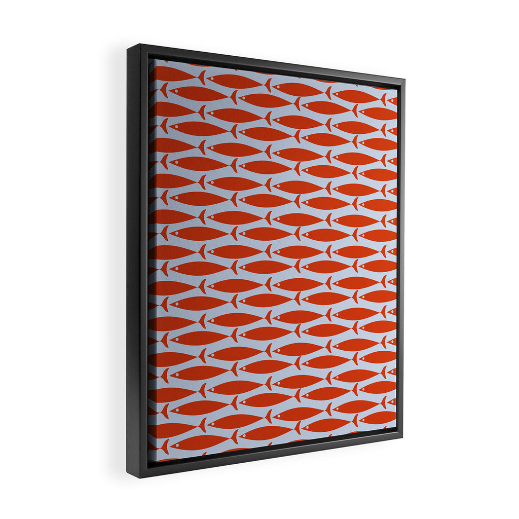 Coastal Fish Retro Pattern in Red Orange and Light Blue Framed Canvas Print Gallery Image 2