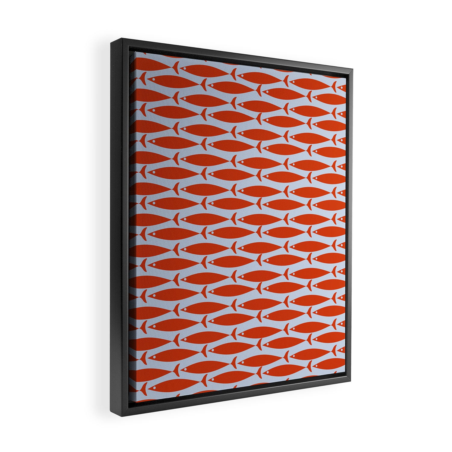 Coastal Fish Retro Pattern in Red Orange and Light Blue Framed Canvas Print Gallery Image 2