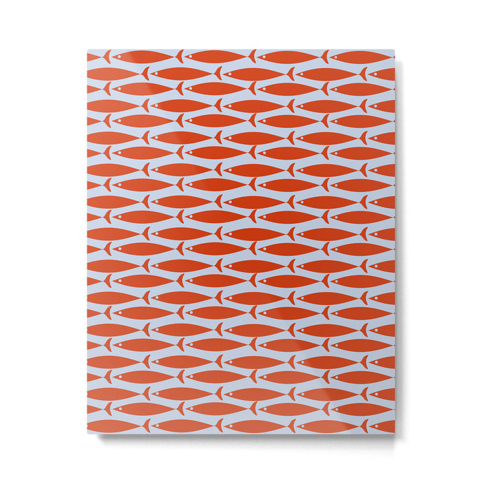 Coastal Fish Retro Pattern in Red Orange and Light Blue Metal Print Gallery Image 1