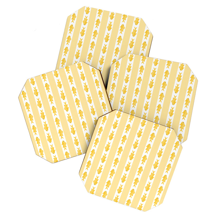 Coastal Fish Stripes Contemporary Cottage Pattern in Pastel Yellow and White Coaster Gallery Image 1