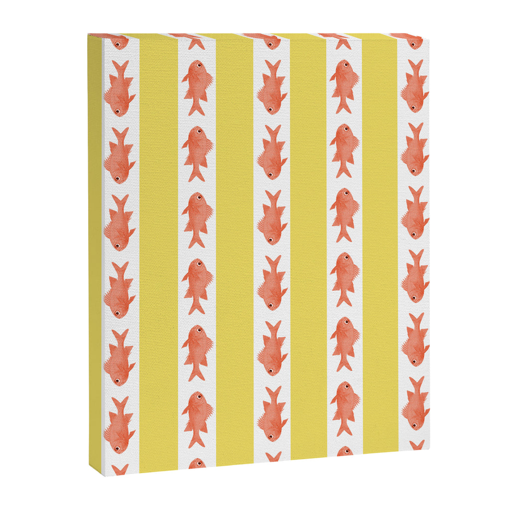 Coastal Fish Stripes Nostalgic Cottage Pattern in Yellow Orange White Canvas Print Gallery Image 8