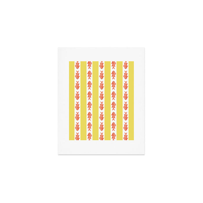 Coastal Fish Stripes Nostalgic Cottage Pattern in Yellow Orange White Art Print Gallery Image 1